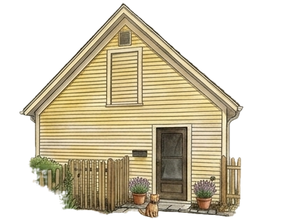 Watercolor illustration of the Carriage House Nursery building